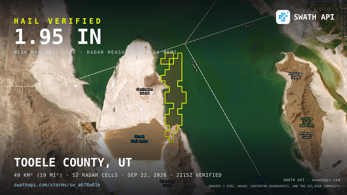 Storm card: 1.4–2" hail crossed Tooele County, UT — September 22, 2026