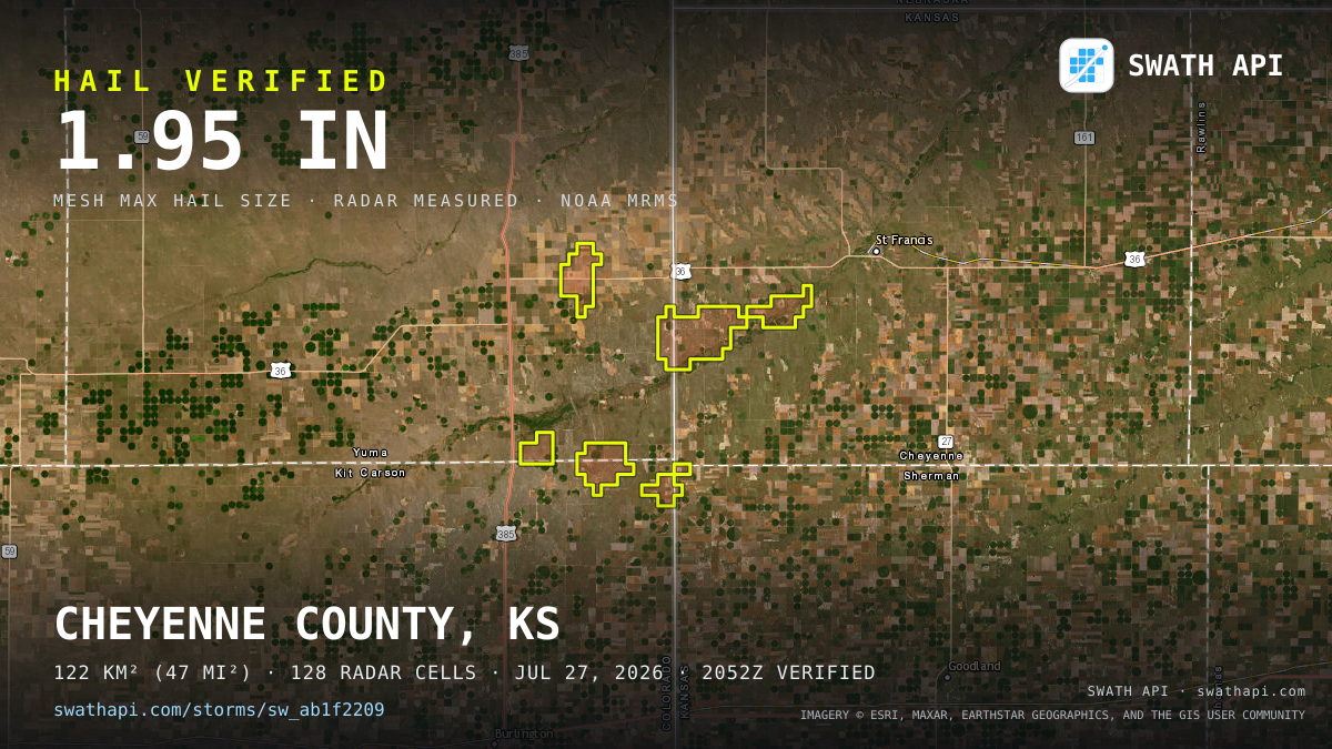 Storm card: 1.1–2" hail crossed Yuma County, CO — July 27, 2026