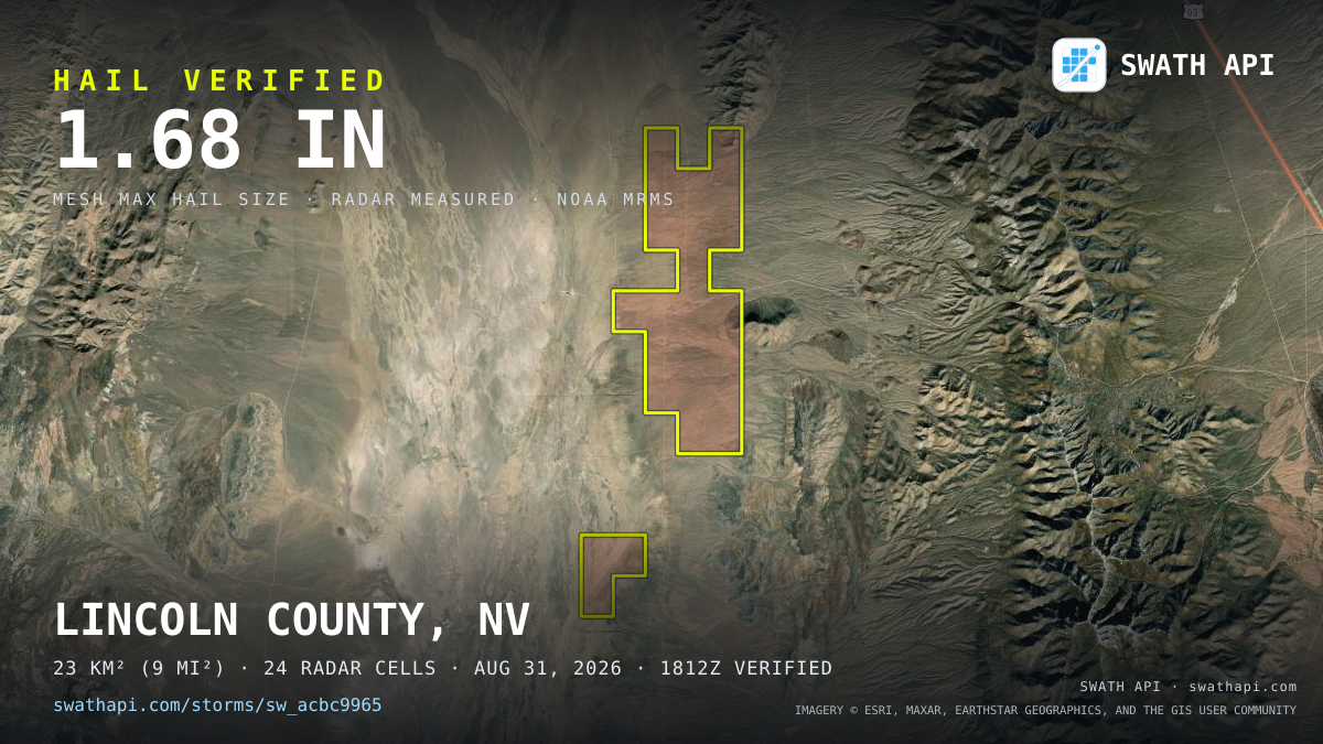 Storm card: 1.2–1.7" hail crossed Lincoln County, NV — August 31, 2026