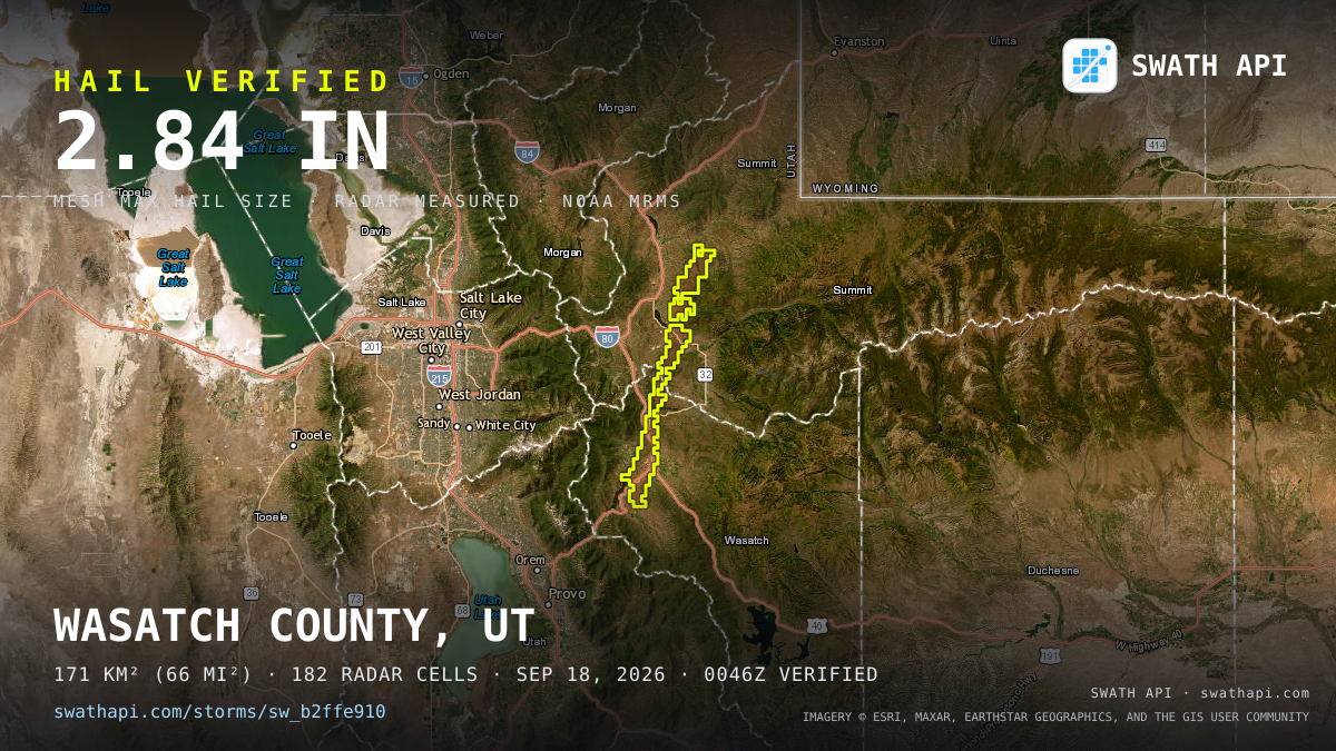 Storm card: 1.1–2.8" hail crossed Summit County, UT — September 18, 2026