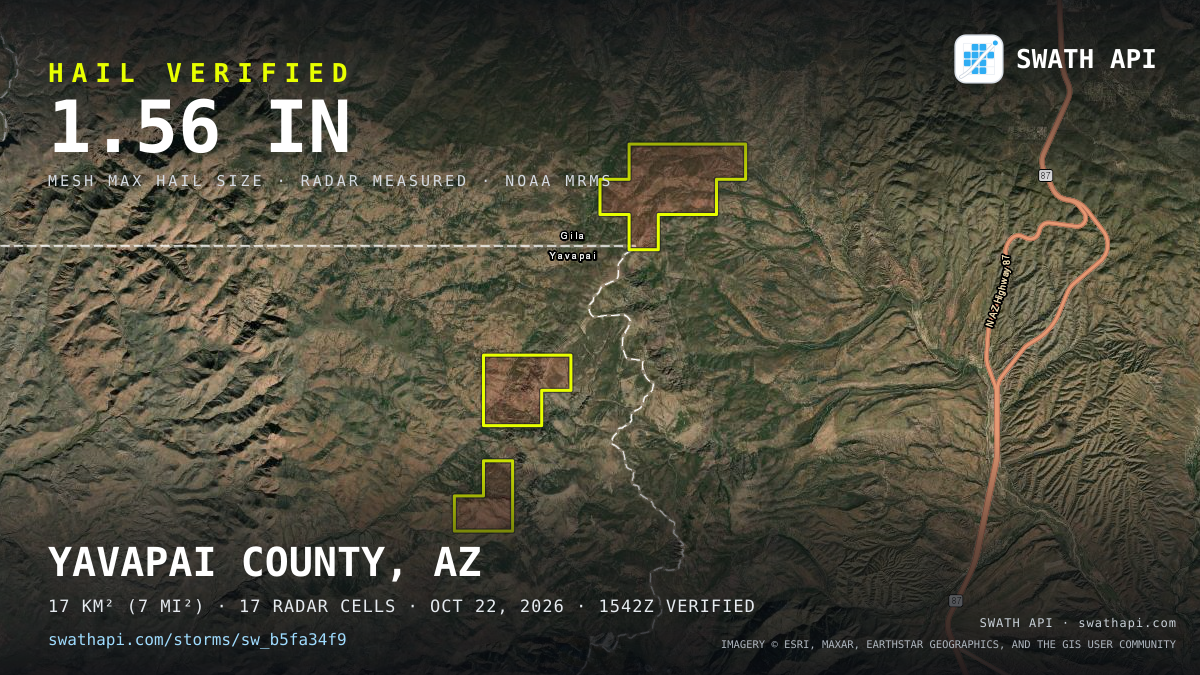 Storm card: 1.2–1.6" hail crossed Yavapai County, AZ — October 22, 2026