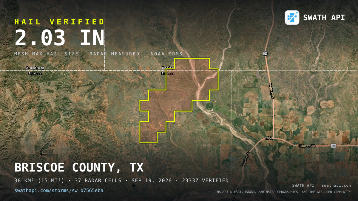 Storm card: 1.4–2" hail crossed Briscoe County, TX — September 19, 2026