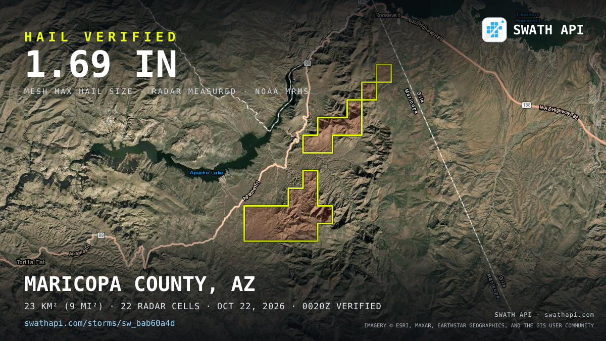 Storm card: 1.1–1.7" hail crossed Maricopa County, AZ — October 22, 2026
