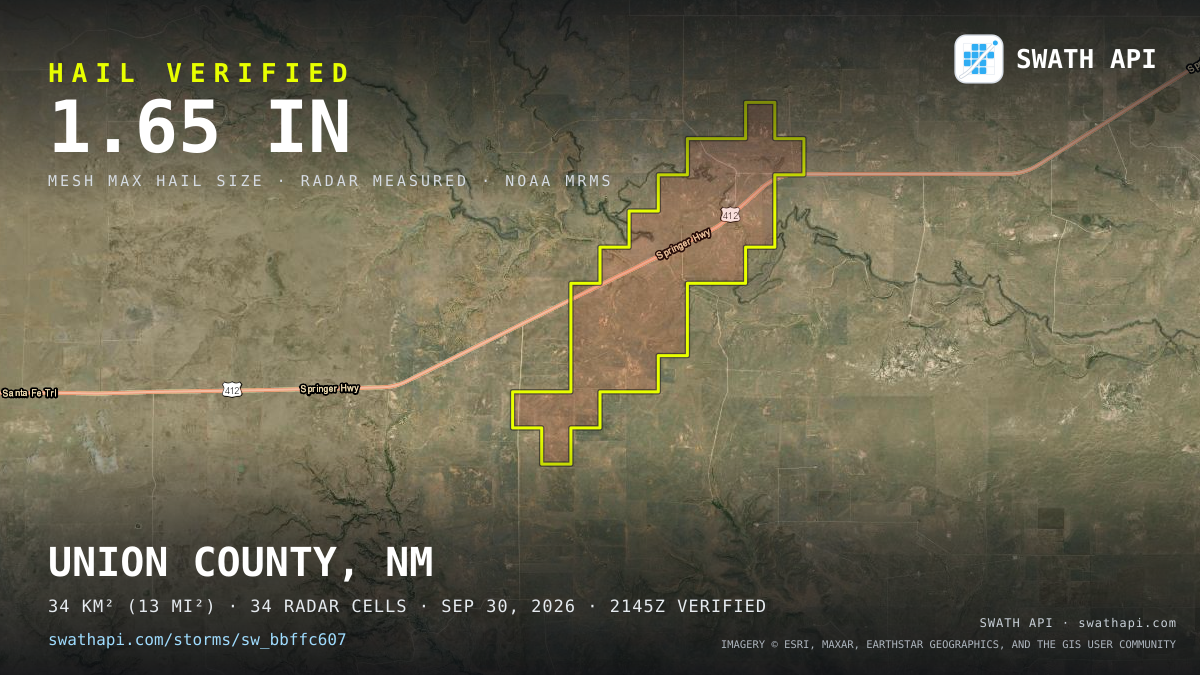 Storm card: 1–1.7" hail crossed Union County, NM — September 30, 2026