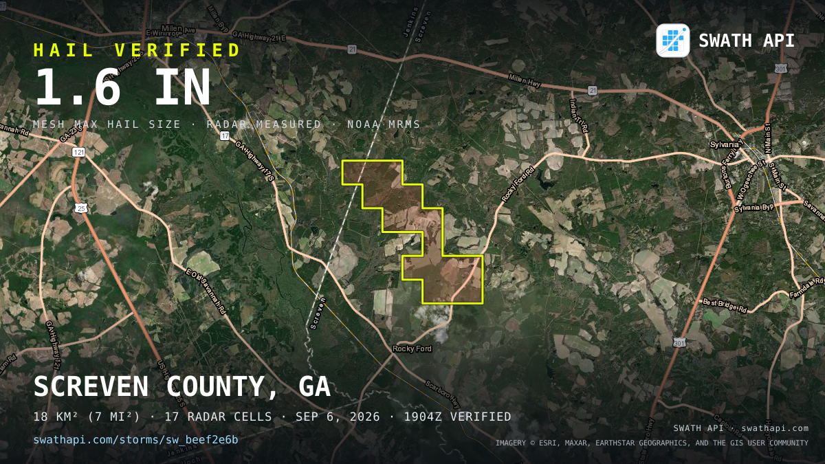 Storm card: 1.4–1.6" hail crossed Screven County, GA — September 6, 2026