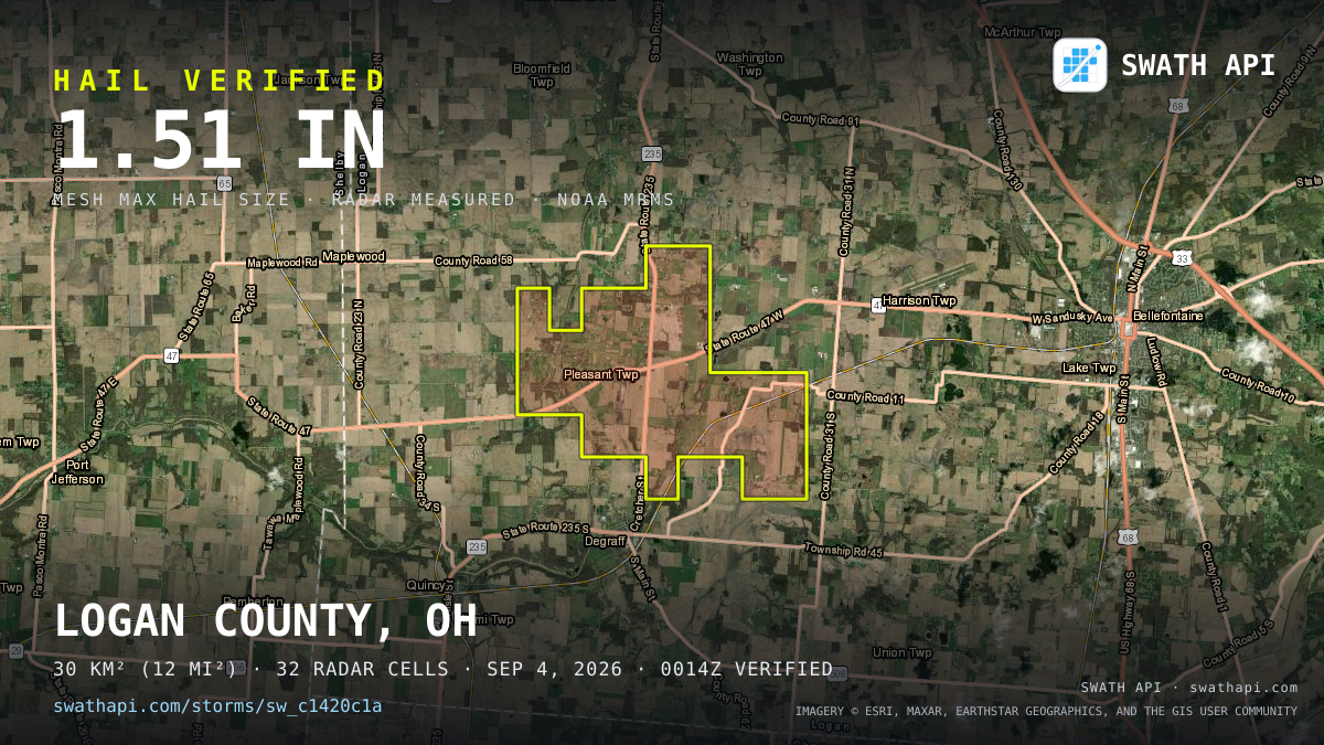 Storm card: 1.1–1.5" hail crossed Logan County, OH — September 4, 2026