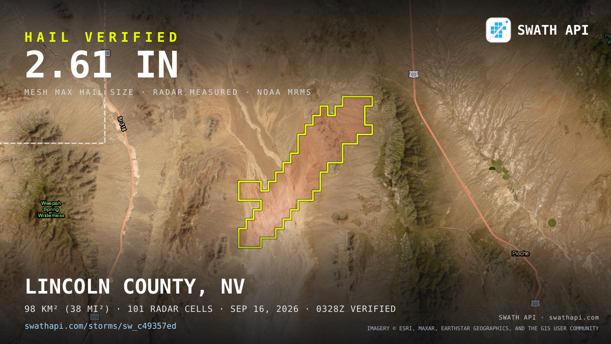 Storm card: 1.2–2.6" hail crossed Lincoln County, NV — September 16, 2026