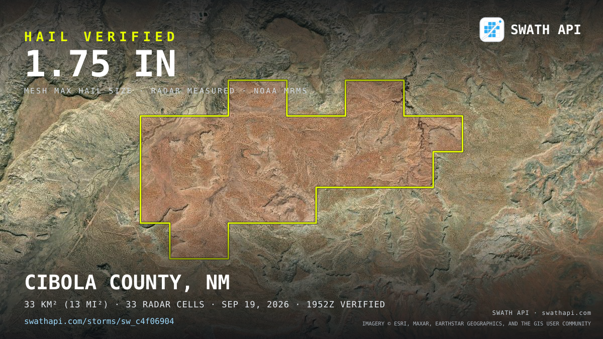 Storm card: 1.1–1.8" hail crossed Cibola County, NM — September 19, 2026