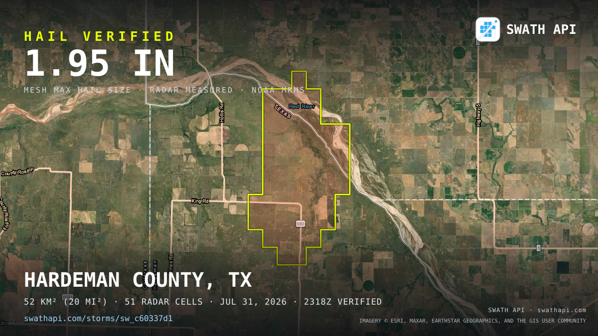 Storm card: 1.2–2" hail crossed Hardeman County, TX — July 31, 2026