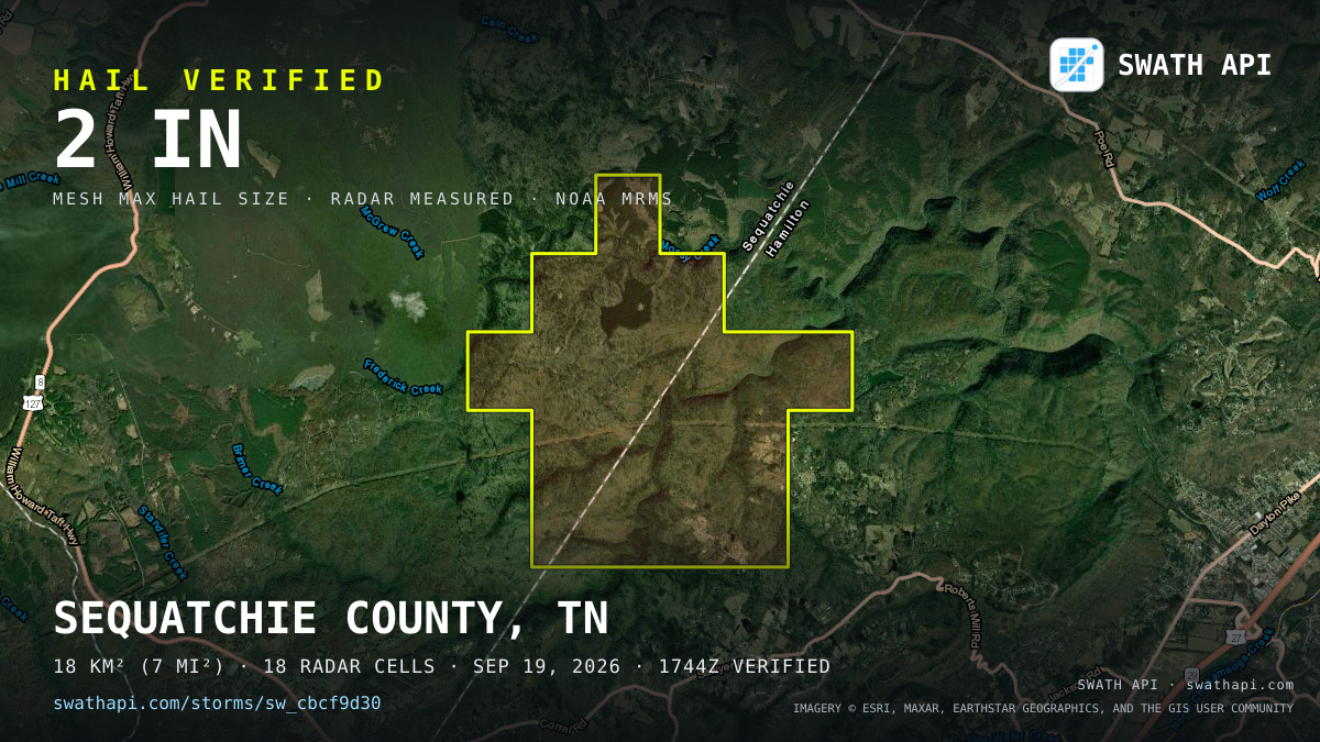 Storm card: 1.5–2" hail crossed Sequatchie County, TN — September 19, 2026