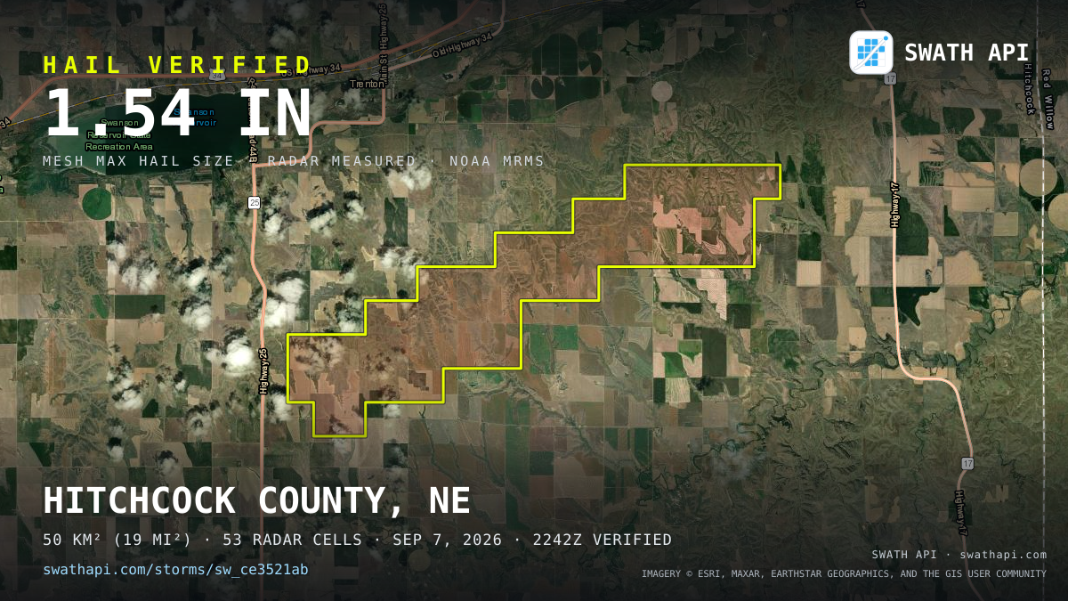 Storm card: 1.3–1.5" hail crossed Hitchcock County, NE — September 7, 2026