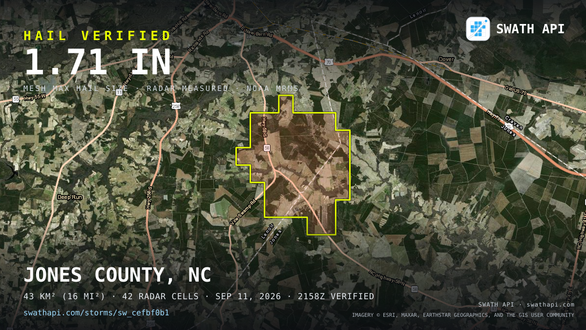 Storm card: 1.2–1.7" hail crossed Lenoir County, NC — September 11, 2026