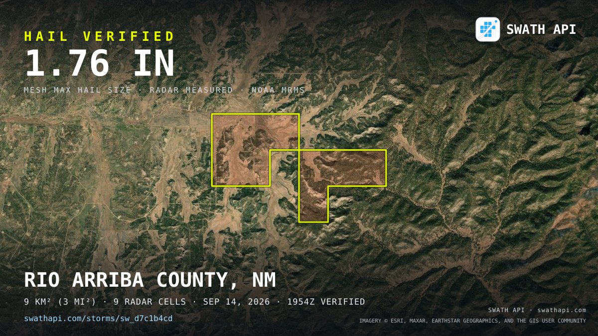 Storm card: 1.1–1.8" hail crossed Rio Arriba County, NM — September 14, 2026