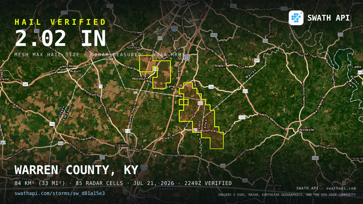 Storm card: 1.2–2" hail crossed Simpson County, KY — July 21, 2026