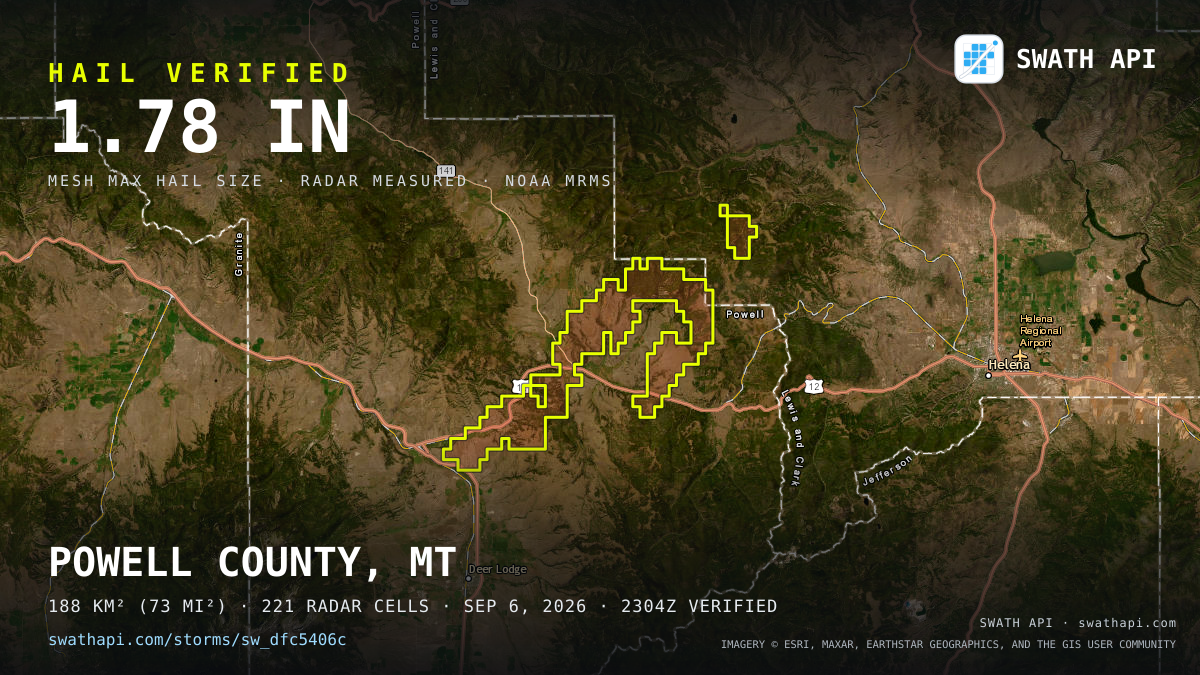 Storm card: 1.1–1.8" hail crossed Powell County, MT — September 6, 2026