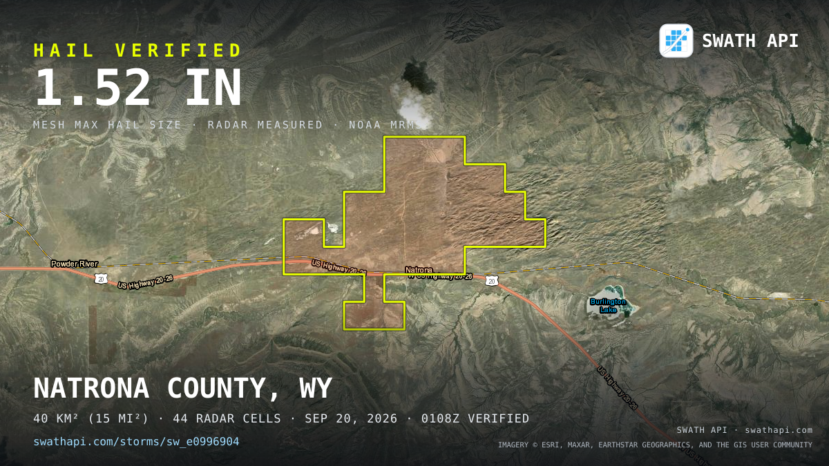 Storm card: 1.1–1.5" hail crossed Natrona County, WY — September 20, 2026