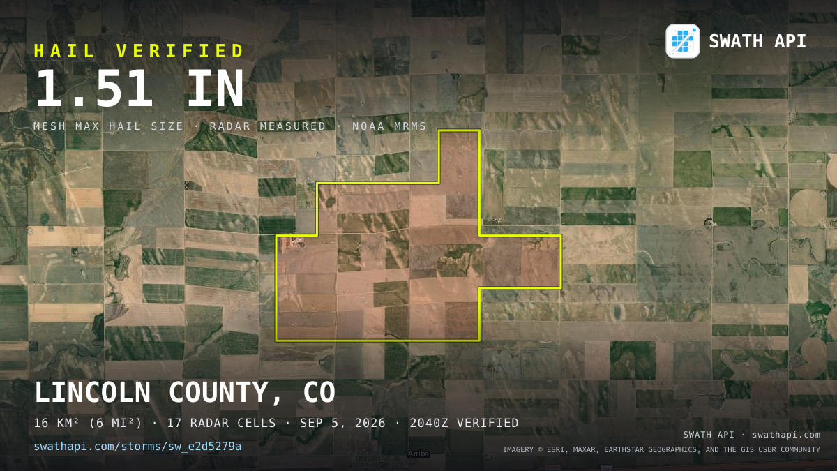 Storm card: 1.2–1.5" hail crossed Lincoln County, CO — September 5, 2026
