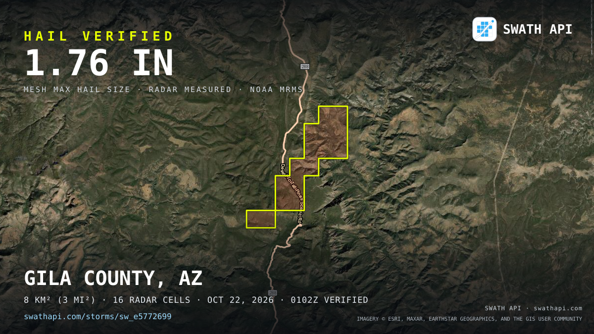 Storm card: 1.2–1.8" hail crossed Gila County, AZ — October 22, 2026