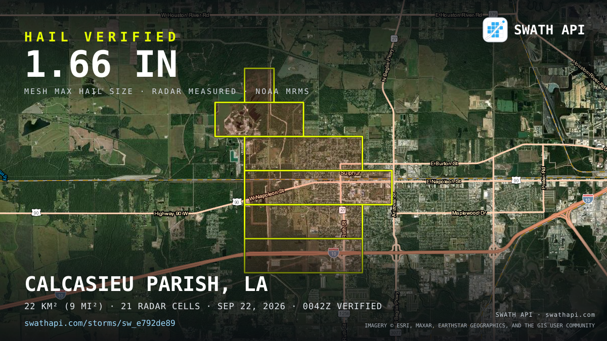Storm card: 1.2–1.7" hail crossed Calcasieu Parish, LA — September 22, 2026