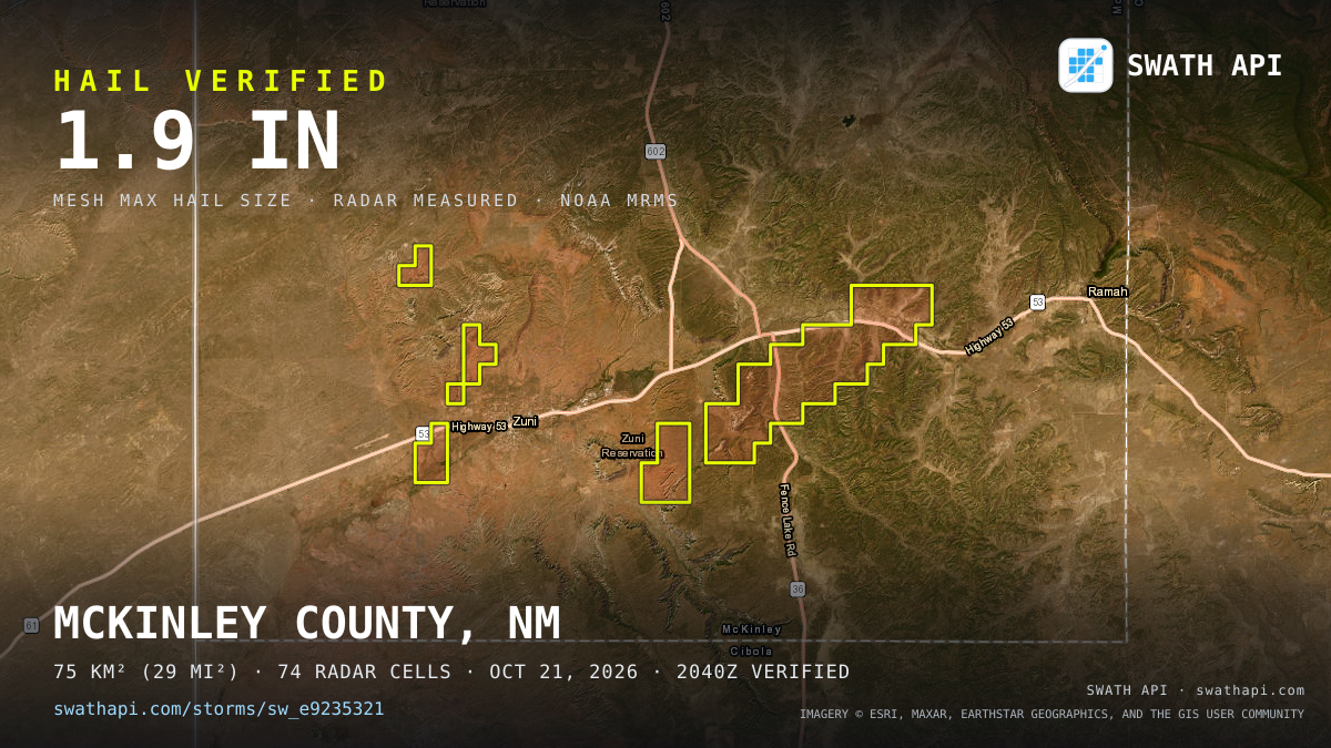 Storm card: 1–2.5" hail crossed Cibola County, NM — October 21, 2026