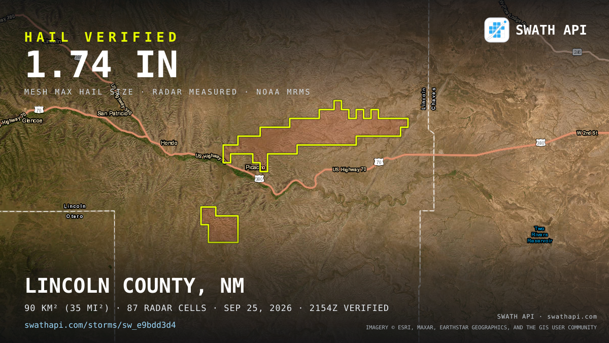 Storm card: 1.2–1.7" hail crossed Lincoln County, NM — September 25, 2026