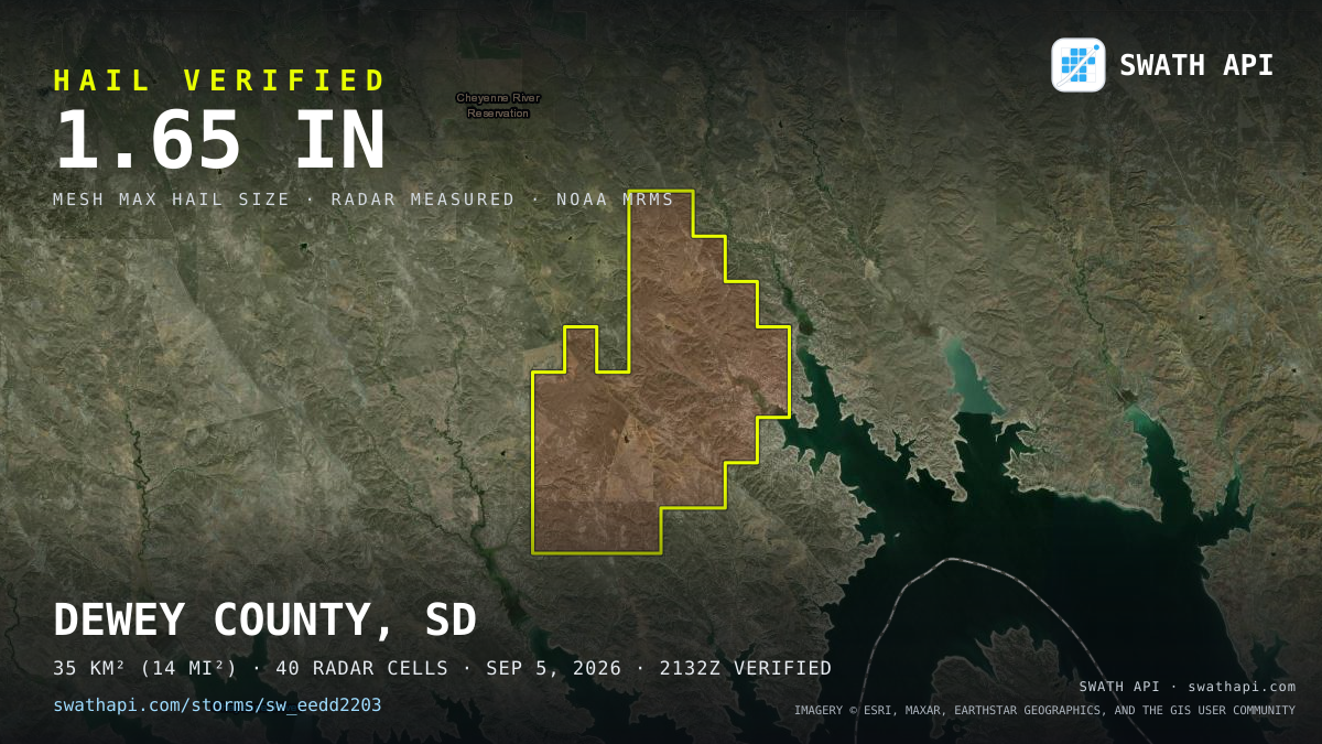 Storm card: 1.2–1.7" hail crossed Dewey County, SD — September 5, 2026