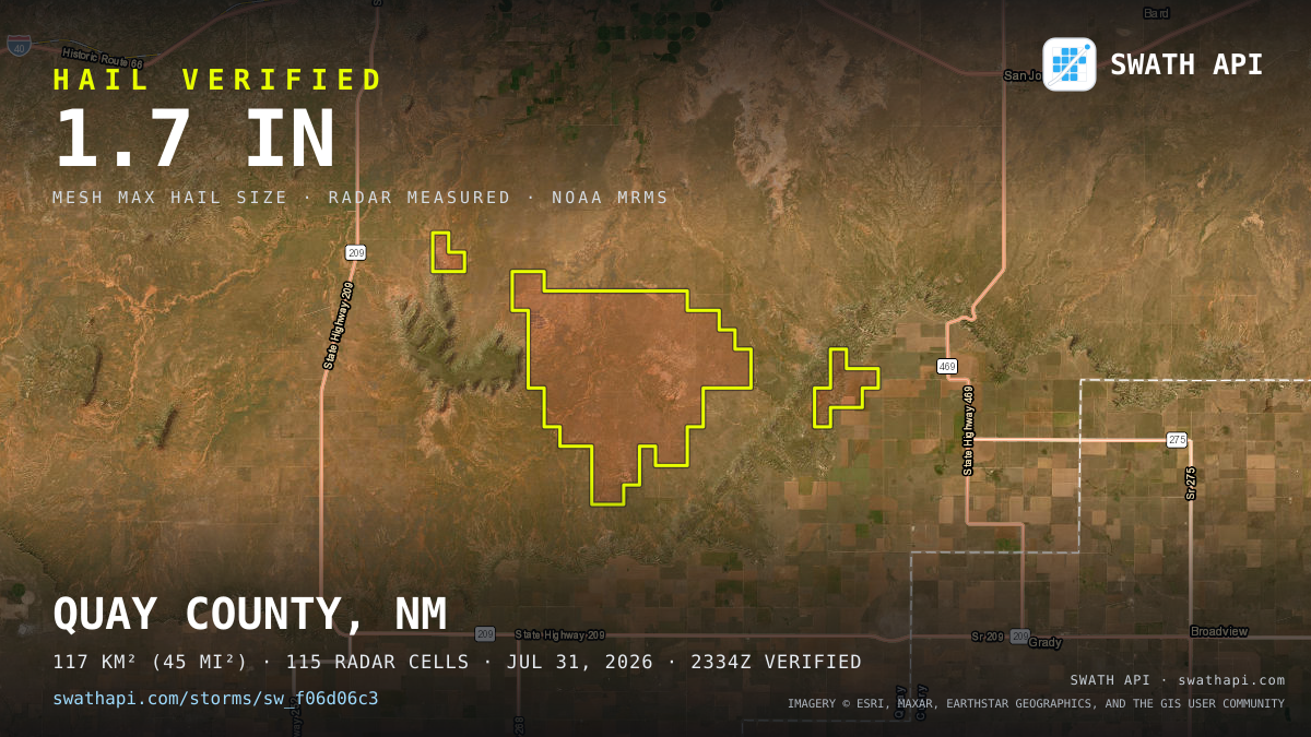 Storm card: 1.1–1.7" hail crossed Quay County, NM — July 31, 2026
