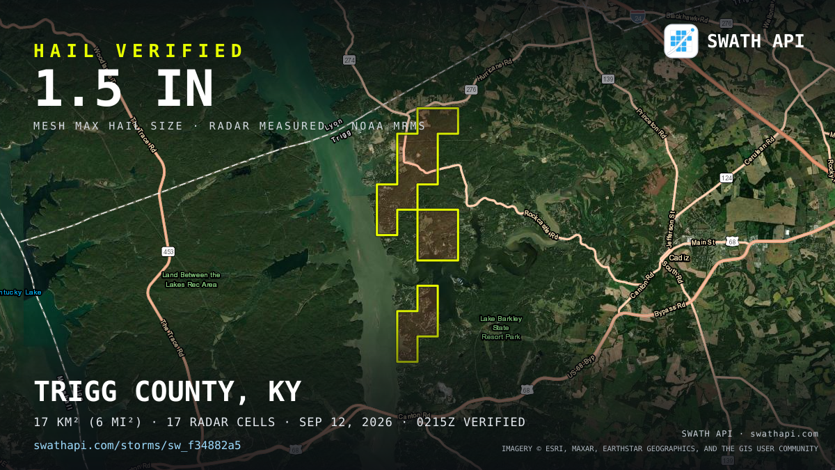 Storm card: 1.2–1.5" hail crossed Trigg County, KY — September 12, 2026