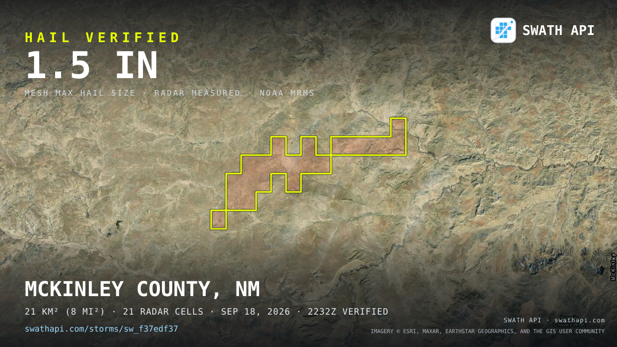 Storm card: 1.1–1.5" hail crossed McKinley County, NM — September 18, 2026