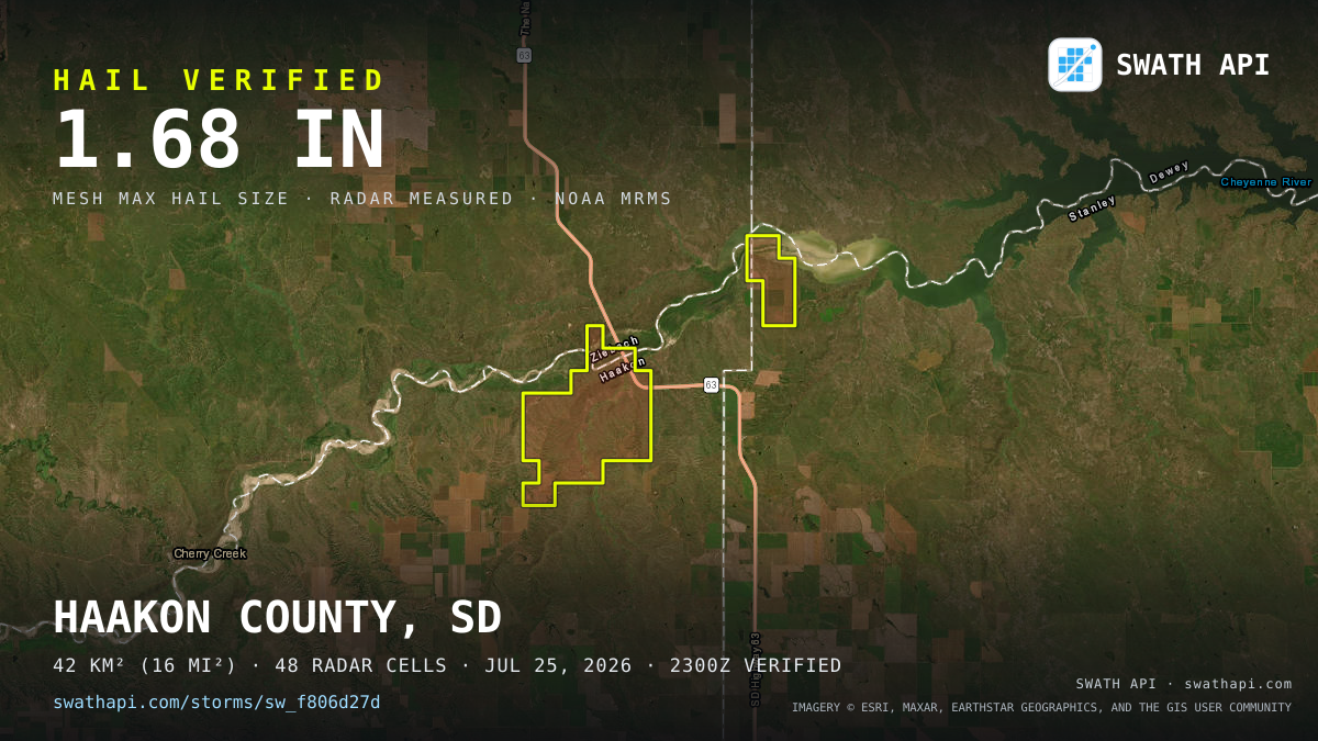 Storm card: 1.2–1.7" hail crossed Haakon County, SD — July 25, 2026