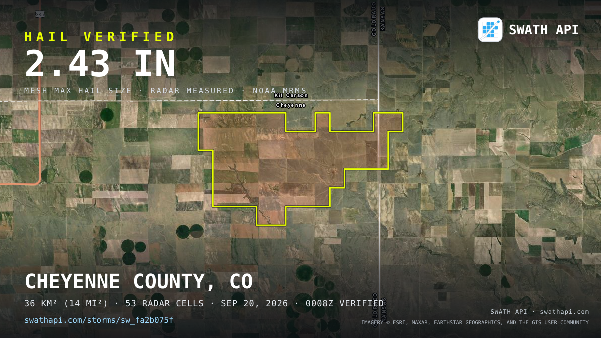 Storm card: 1.3–3.2" hail crossed Wallace County, KS — September 20, 2026