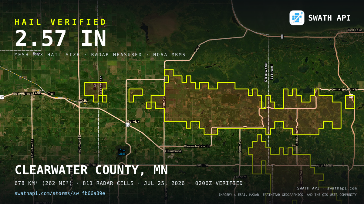 Storm card: 1.2–2.6" hail crossed Beltrami County, MN — July 25, 2026
