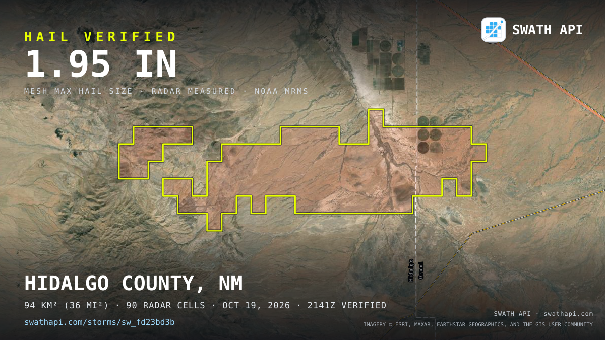 Storm card: 1.2–2.3" hail crossed Luna County, NM — October 19, 2026