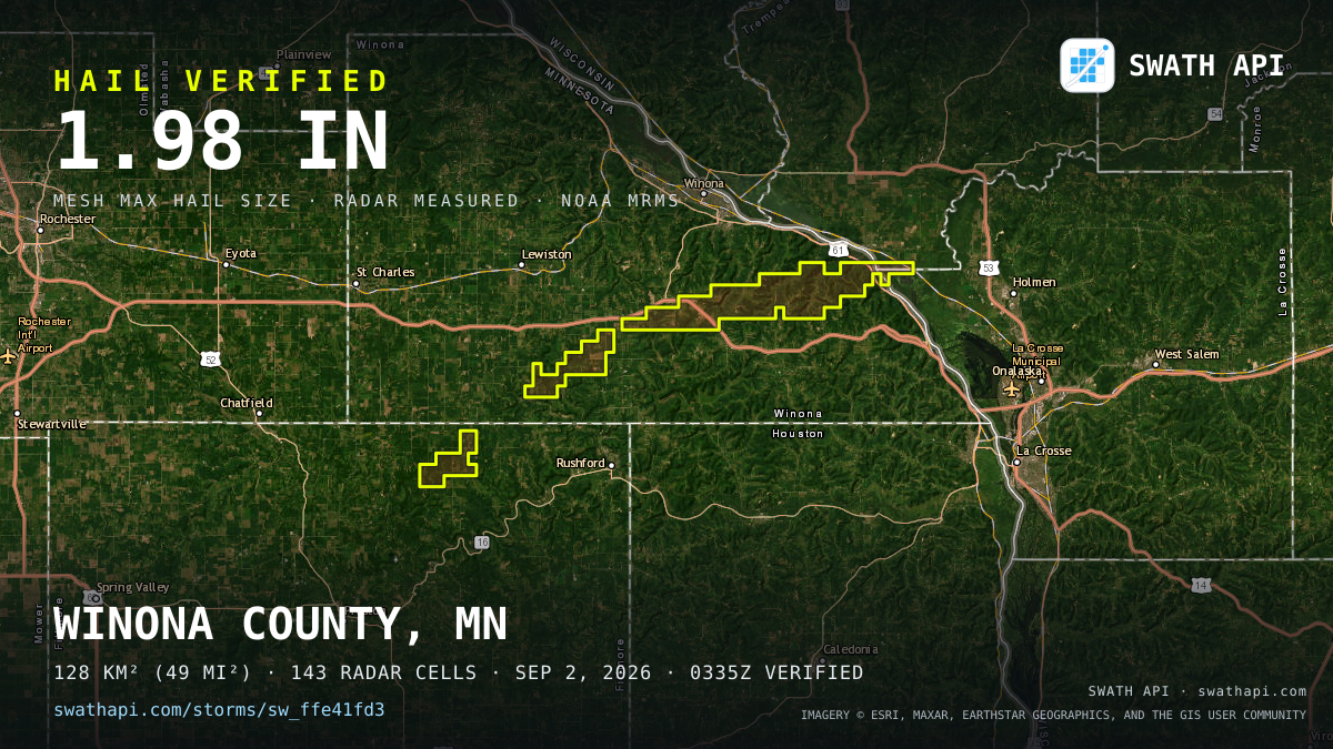 Storm card: 1.1–2" hail crossed Winona County, MN — September 2, 2026